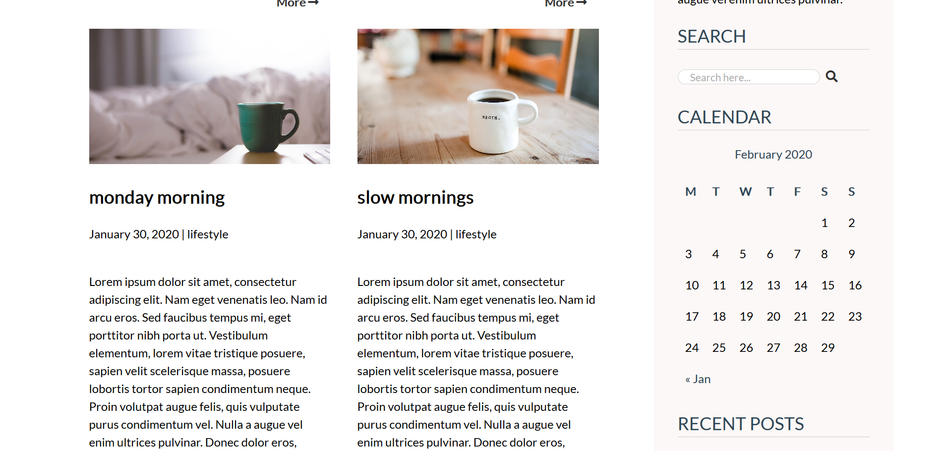 bright mornings wordpress theme main page