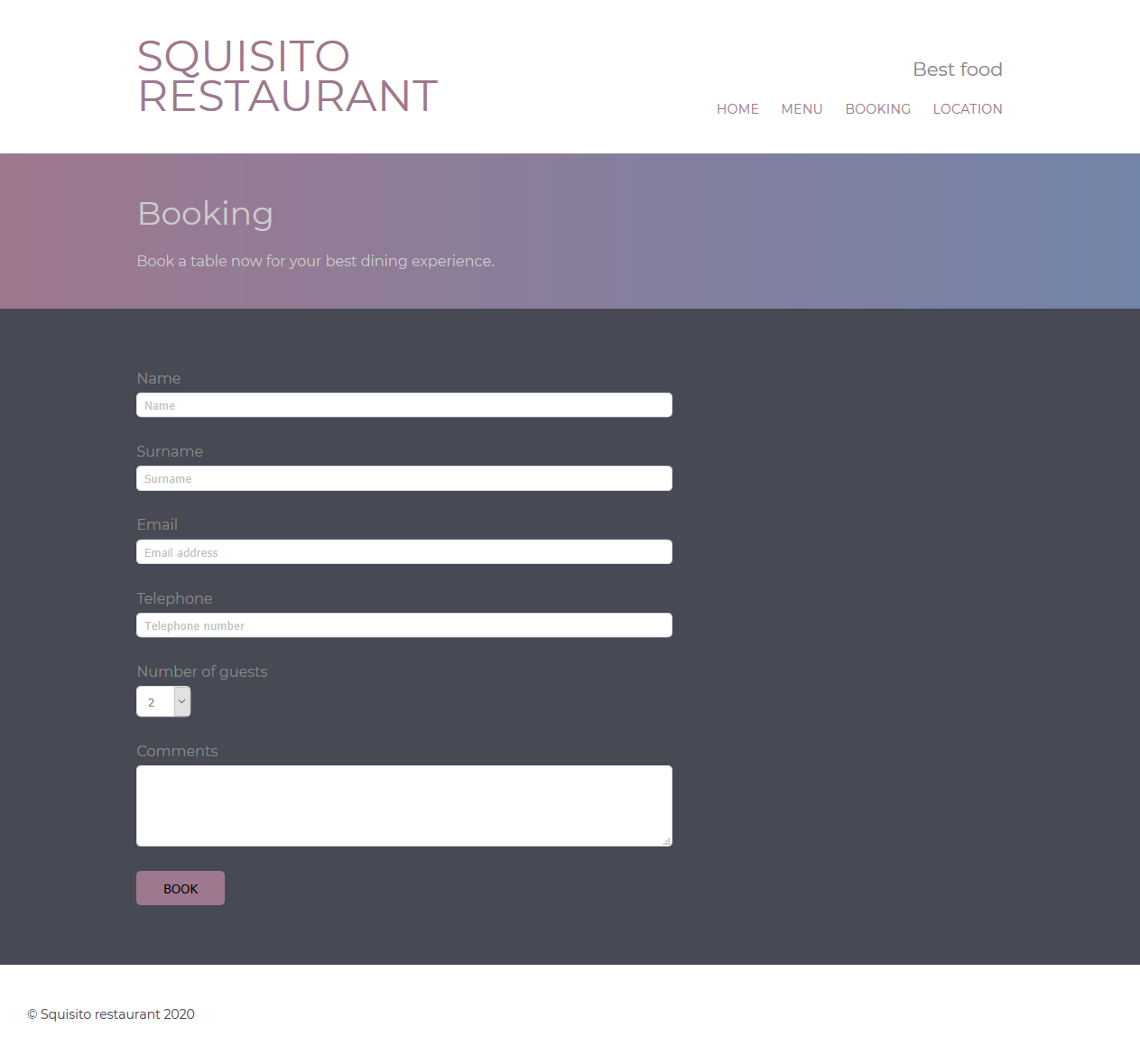 squisito restaurant web design concept book table