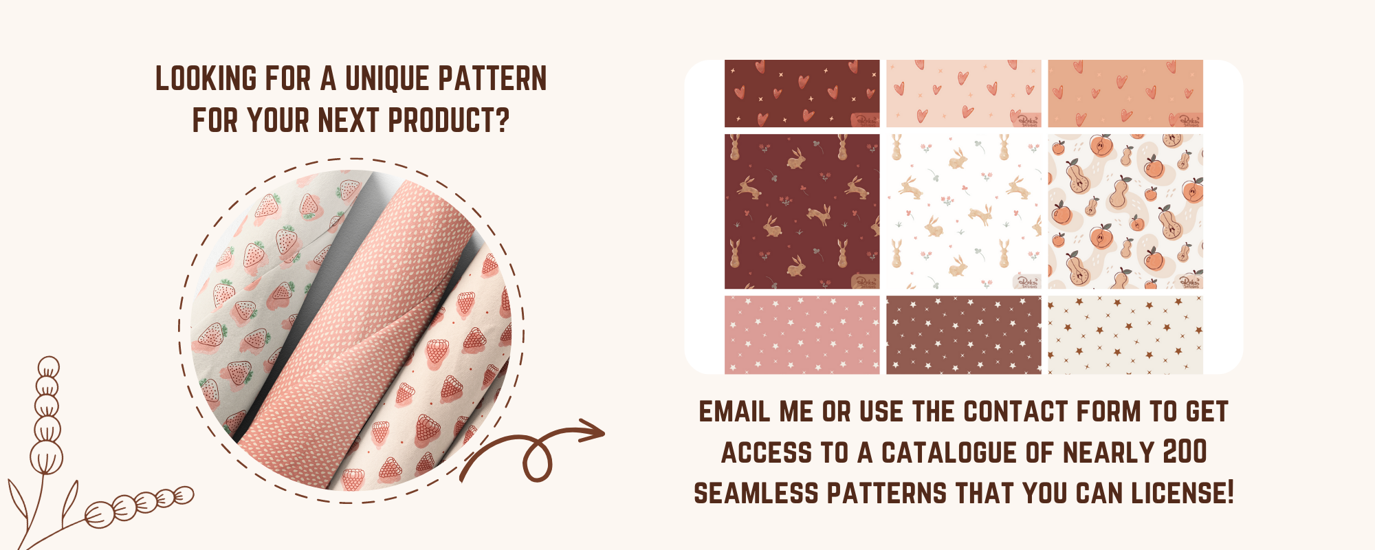Looking for a unique pattern for your next product? Contact me to get access to nearly 200 seamless patterns that you can license!